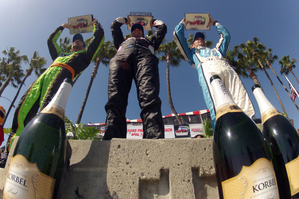 13-15 April, 2012, Long Beach, California, USA
James Hinchcliffe, Will Power and Simon Pagenaud on the victory podium
(c)2012, Lesley Ann Miller
LAT Photo USA