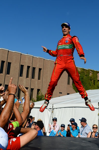 2016/2017 FIA Formula E Championship.
Round 12 - Montreal ePrix, Canada
Sunday 30 July 2017.
Lucas Di Grassi (BRA), ABT Schaeffler Audi Sport, Spark-Abt Sportsline, ABT Schaeffler FE02, jumps on the podium
Photo: Patrik Lundin/LAT/Formula E
ref: Digital Image PL1_3716 copy 2016/2017 FIA Formula E Championship.
Round 12 - Montreal ePrix, Canada
Sunday 30 July 2017.
Lucas Di Grassi (BRA), ABT Schaeffler Audi Sport, Spark-Abt Sportsline, ABT Schaeffler FE02, jumps on the podium
Photo: Patrik Lundin/LAT/Formula E
ref: Digital Image PL1_3716 copy