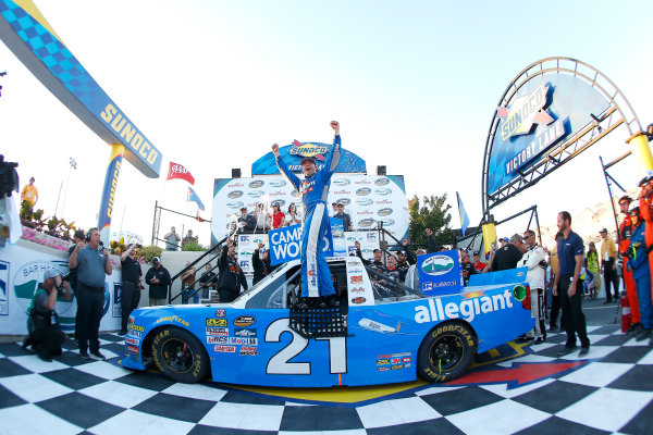 NASCAR Camping World Truck Series
Bar Harbor 200
Dover International Speedway, Dover, DE USA
Friday 2 June 2017
Johnny Sauter, Allegiant Airlines Chevrolet Silverado celebrates in victory lane
World Copyright: Russell LaBounty
LAT Images
ref: Digital Image 17DOV1rl_00579 NASCAR Camping World Truck Series
Bar Harbor 200
Dover International Speedway, Dover, DE USA
Friday 2 June 2017
Johnny Sauter, Allegiant Airlines Chevrolet Silverado celebrates in victory lane
World Copyright: Russell LaBounty
LAT Images
ref: Digital Image 17DOV1rl_00579
