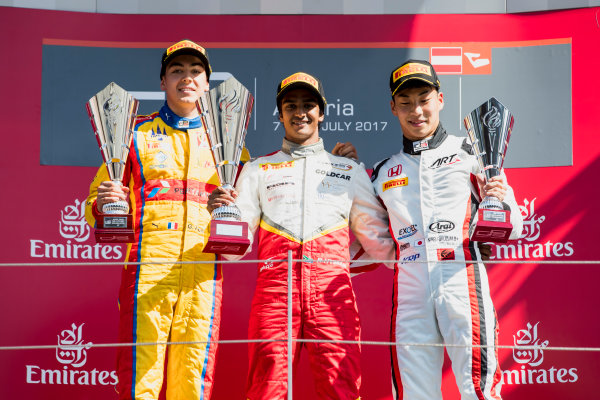 2017 GP3 Series Round 2. 
Red Bull Ring, Spielberg, Austria.
Sunday 9 July 2017.
Giuliano Alesi (FRA, Trident), Raoul Hyman (RSA, Campos Racing) and Nirei Fukuzumi (JPN, ART Grand Prix).
Photo: Zak Mauger/GP3 Series Media Service.
ref: Digital Image _54I9633