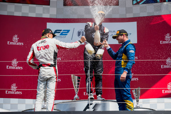 2017 FIA Formula 2 Round 5.
Red Bull Ring, Spielberg, Austria.
Sunday 9 July 2017.
Alexander Albon (THA, ART Grand Prix), Artem Markelov (RUS, RUSSIAN TIME) and Oliver Rowland (GBR, DAMS).
Photo: Zak Mauger/FIA Formula 2.
ref: Digital Image _54I0406 2017 FIA Formula 2 Round 5.
Red Bull Ring, Spielberg, Austria.
Sunday 9 July 2017.
Alexander Albon (THA, ART Grand Prix), Artem Markelov (RUS, RUSSIAN TIME) and Oliver Rowland (GBR, DAMS).
Photo: Zak Mauger/FIA Formula 2.
ref: Digital Image _54I0406
