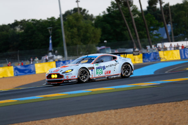 2014 Le Mans 24 Hours.
Circuit de la Sarthe, Le Mans, France.
Wednesday 11 June 2014.
 Alex MacDowall/Darryl O' Young/Fernando Rees, Aston Martin Racing, No.99 Aston Martin Vantage V8. 
World Copyright: Adam Warner/LAT Photographic.
ref: Digital Image _L5R0731