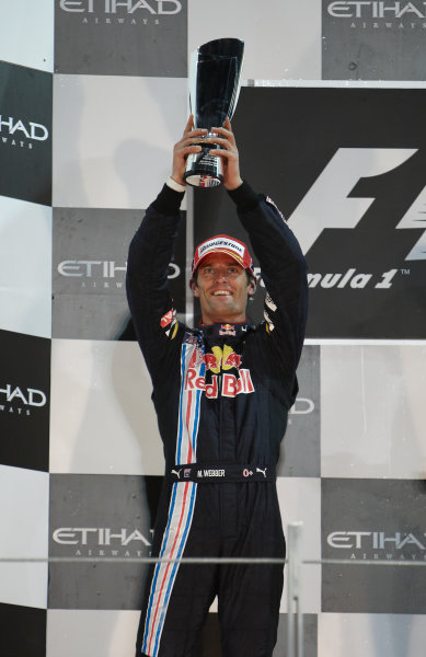 Yas Marina Circuit, Abu Dhabi, United Arab Emirates
1st November 2009.
Mark Webber, Red Bull Racing RB5 Renault, 2nd position, celebrates on the podium. Portrait. Podium.
World Copyright: Steve Etherington/LAT Photographic
ref: Digital Image SNE17981 Yas Marina Circuit, Abu Dhabi, United Arab Emirates
1st November 2009.
Mark Webber, Red Bull Racing RB5 Renault, 2nd position, celebrates on the podium. Portrait. Podium.
World Copyright: Steve Etherington/LAT Photographic
ref: Digital Image SNE17981