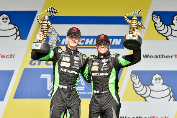 IMSA WeatherTech SportsCar Championship
Michelin GT Challenge at VIR
Virginia International Raceway, Alton, VA USA
Sunday 27 August 2017
16, Lamborghini, Lamborghini Huracan GT3, GTD, Corey Lewis, Geert Jeroen Mul celebrate the win in victory lane on podium
World Copyright: Scott R LePage
LAT Images IMSA WeatherTech SportsCar Championship
Michelin GT Challenge at VIR
Virginia International Raceway, Alton, VA USA
Sunday 27 August 2017
16, Lamborghini, Lamborghini Huracan GT3, GTD, Corey Lewis, Geert Jeroen Mul celebrate the win in victory lane on podium
World Copyright: Scott R LePage
LAT Images