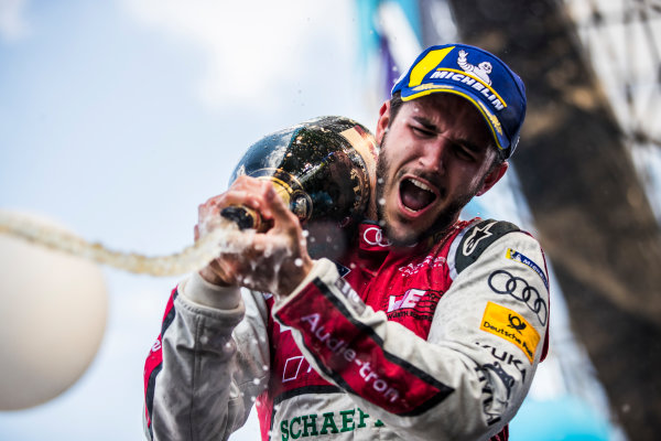 2017/2018 FIA Formula E Championship.
Round 5 - Mexico City ePrix.
Autodromo Hermanos Rodriguez, Mexico City, Mexico.
Saturday 3 March 2018.
Daniel Abt (GER), Audi Sport ABT Schaeffler, Audi e-tron FE04, sprays the champagne after winning the race.
Photo: Sam Bloxham/LAT/Formula E
ref: Digital Image _W6I3704 2017/2018 FIA Formula E Championship.
Round 5 - Mexico City ePrix.
Autodromo Hermanos Rodriguez, Mexico City, Mexico.
Saturday 3 March 2018.
Daniel Abt (GER), Audi Sport ABT Schaeffler, Audi e-tron FE04, sprays the champagne after winning the race.
Photo: Sam Bloxham/LAT/Formula E
ref: Digital Image _W6I3704