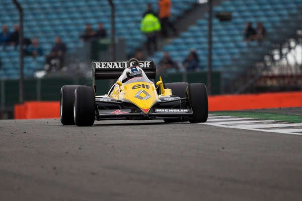 Silverstone, Northamptonshire, UK. 
Saturday 15 July 2017.
A 1983 Alain Prost raced Renault RE40 is driven in a parade celebrating 40 years since the Renault team first entered a Formula 1 Grand Prix.
World Copyright: Dom Romney/LAT Images 
ref: Digital Image GT2R3269