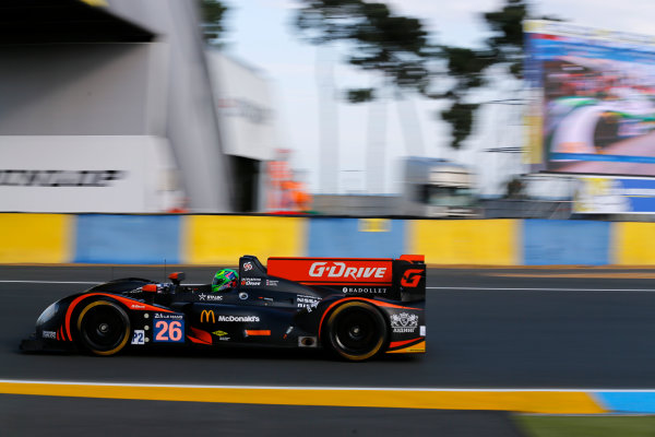 2014 Le Mans 24 Hours.
Circuit de la Sarthe, Le Mans, France.
Wednesday 11 June 2014.
 Roman Rusinov/Olivier Pla/Julien Canal, G-Drive Racing, No.26 Morgan Nissan. 
World Copyright: Adam Warner/LAT Photographic.
ref: Digital Image _L5R0656