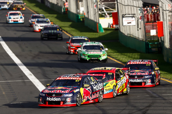 Australian Supercars Series
Albert Park, Melbourne, Australia.
Friday 24 March 2017.
Race 2.
Shane van Gisbergen, No.97 Holden Commodore VF, Red Bull Holden Racing Team, leads Chaz Mostert, No.55 Ford Falcon FG-X, Supercheap Auto Racing, and Jamie Whincup, No.88 Holden Commodore VF, Red Bull Holden Racing Team.
World Copyright: Zak Mauger/LAT Images
ref: Digital Image _56I5891