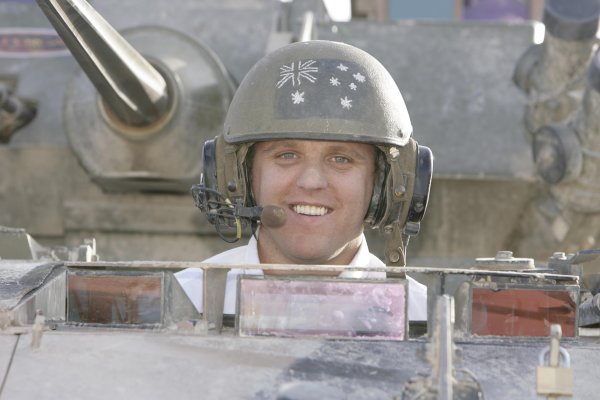 2007 Australian V8 Supercars.
Bahrain International Circuit. Sakhir, Bahrain.
2nd - 4th November.
Jason Bright at the wheel of armored troop carriers during a visit to the Australian troops based at Tallil Airbase located approximately 310 kilometers Southeast of Baghdad, Iraq.
World Copyright: Mark Horsburgh/LAT Photographic.
Ref: Digital Image V8-Drivers-IRAQ-6991 2007 Australian V8 Supercars.
Bahrain International Circuit. Sakhir, Bahrain.
2nd - 4th November.
Jason Bright at the wheel of armored troop carriers during a visit to the Australian troops based at Tallil Airbase located approximately 310 kilometers Southeast of Baghdad, Iraq.
World Copyright: Mark Horsburgh/LAT Photographic.
Ref: Digital Image V8-Drivers-IRAQ-6991