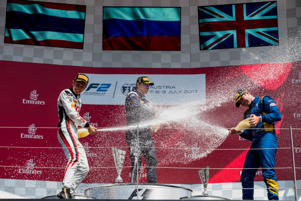 2017 FIA Formula 2 Round 5.
Red Bull Ring, Spielberg, Austria.
Sunday 9 July 2017.
Alexander Albon (THA, ART Grand Prix), Artem Markelov (RUS, RUSSIAN TIME) and Oliver Rowland (GBR, DAMS).
Photo: Zak Mauger/FIA Formula 2.
ref: Digital Image _54I0364 2017 FIA Formula 2 Round 5.
Red Bull Ring, Spielberg, Austria.
Sunday 9 July 2017.
Alexander Albon (THA, ART Grand Prix), Artem Markelov (RUS, RUSSIAN TIME) and Oliver Rowland (GBR, DAMS).
Photo: Zak Mauger/FIA Formula 2.
ref: Digital Image _54I0364