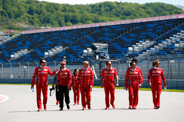 Sochi Autodrom, Sochi, Russia.
Thursday 27 April 2017.
Sebastian Vettel, Ferrari, conducts a track walk with colleagues, including Jock Clear, Engineering Director, Ferrari.
World Copyright: Andy Hone/LAT Images
ref: Digital Image _ONY8662 Sochi Autodrom, Sochi, Russia.
Thursday 27 April 2017.
Sebastian Vettel, Ferrari, conducts a track walk with colleagues, including Jock Clear, Engineering Director, Ferrari.
World Copyright: Andy Hone/LAT Images
ref: Digital Image _ONY8662