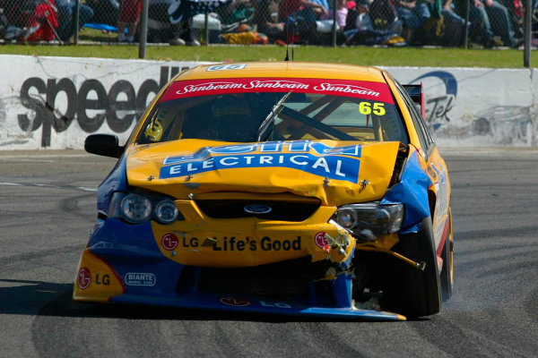 2003 Australian V8 Supercars
Oran Park, Sydney, Australia. 17th August 2003.
Ford driver Paul Radisich retires after being hit by Rick Kelly on the first lap of todays 300km race at Sydneys Oran Park.
World Copyright: Mark Horsburgh/LAT Photographic
ref: Digital Image Only 2003 Australian V8 Supercars
Oran Park, Sydney, Australia. 17th August 2003.
Ford driver Paul Radisich retires after being hit by Rick Kelly on the first lap of todays 300km race at Sydneys Oran Park.
World Copyright: Mark Horsburgh/LAT Photographic
ref: Digital Image Only