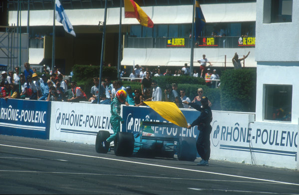 1990 French Grand Prix.
Paul Ricard, Le Castellet, France.
6-8 July 1990.
Mauricio Gugelmin (Leyton House CG901 Judd) retires on lap 58 with an engine failure after he had been running in a comfortable 2nd position.
Ref-90 FRA 16.
World Copyright - LAT Photographic





