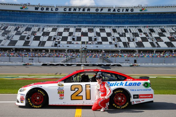 13-21 February, 2016, Daytona Beach, Florida USA
Ryan Blaney, driver of the #21 Motorcraft/Quick Lane Tire & Auto Center Ford, poses with his car after qualifying for the NASCAR Sprint Cup Series Daytona 500 at Daytona International Speedway on February 14, 2016 in Daytona Beach, Florida.
LAT Photo USA via NASCAR via Getty Images 13-21 February, 2016, Daytona Beach, Florida USA
Ryan Blaney, driver of the #21 Motorcraft/Quick Lane Tire & Auto Center Ford, poses with his car after qualifying for the NASCAR Sprint Cup Series Daytona 500 at Daytona International Speedway on February 14, 2016 in Daytona Beach, Florida.
LAT Photo USA via NASCAR via Getty Images