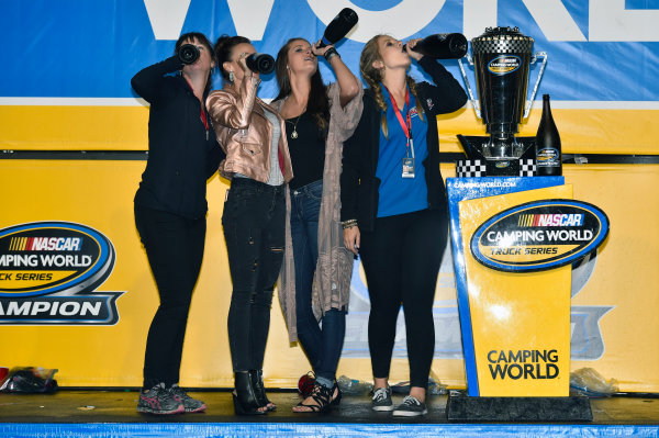 NASCAR Camping World Truck Series
Ford EcoBoost 200
Homestead-Miami Speedway, Homestead, FL USA
Friday 17 November 2017
Christopher Bell, JBL Toyota Tundra celebrates winning the 2017 NASCAR Camping world Truck Series Championship
World Copyright: Nigel Kinrade
LAT Images NASCAR Camping World Truck Series
Ford EcoBoost 200
Homestead-Miami Speedway, Homestead, FL USA
Friday 17 November 2017
Christopher Bell, JBL Toyota Tundra celebrates winning the 2017 NASCAR Camping world Truck Series Championship
World Copyright: Nigel Kinrade
LAT Images