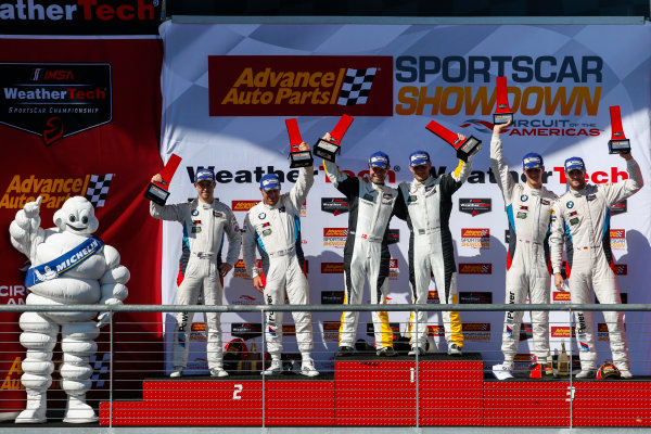 IMSA WeatherTech SportsCar Championship
Advance Auto Parts SportsCar Showdown
Circuit of The Americas, Austin, TX USA
Saturday 6 May 2017
IMSA WeatherTech Advance Auto Parts SportsCar Showdown, GTLM Podium, 3, Chevrolet, Corvette C7.R, GTLM, Antonio Garcia, Jan Magnussen, 25, BMW, BMW M6, Bill Auberlen, Alexander Sims, 24, John Edwards, Martin Tomczyk
World Copyright: Jake Galstad
LAT Images
ref: Digital Image galstad-COTA-0417-50098 IMSA WeatherTech SportsCar Championship
Advance Auto Parts SportsCar Showdown
Circuit of The Americas, Austin, TX USA
Saturday 6 May 2017
IMSA WeatherTech Advance Auto Parts SportsCar Showdown, GTLM Podium, 3, Chevrolet, Corvette C7.R, GTLM, Antonio Garcia, Jan Magnussen, 25, BMW, BMW M6, Bill Auberlen, Alexander Sims, 24, John Edwards, Martin Tomczyk
World Copyright: Jake Galstad
LAT Images
ref: Digital Image galstad-COTA-0417-50098