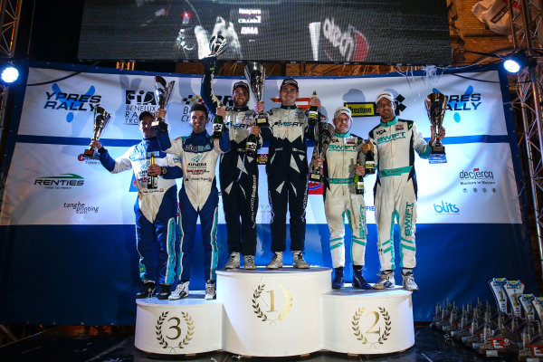 2017 Prestone MSA British Rally Championship,
Ypres Rally, Ypres, Belgium. 22nd - 24th June 2017.
Overall Podium (l-r) Osian Pryce / Dale Furniss Ford Fiesta R5, Keith Cronin / Mikie Galvin Ford Fiesta R5, Matt Edwards / Darren Garrod Ford Fiesta R5.
World Copyright: JEP/LAT Images. 2017 Prestone MSA British Rally Championship,
Ypres Rally, Ypres, Belgium. 22nd - 24th June 2017.
Overall Podium (l-r) Osian Pryce / Dale Furniss Ford Fiesta R5, Keith Cronin / Mikie Galvin Ford Fiesta R5, Matt Edwards / Darren Garrod Ford Fiesta R5.
World Copyright: JEP/LAT Images.