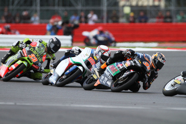 British Grand Prix. 
Silverstone, England. 15th-17th June 2012. 
Moto3. Niklas Ajo, KTM, leads Alessandro Tonucci, FTR Honda, and Alberto Moncayo, Kalex KTM. 
World Copyright: Kevin Wood/LAT Photographic. 
ref: Digital Image IMG_8757a