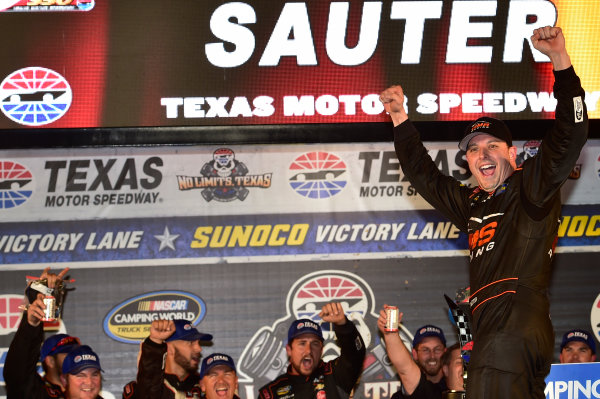 3-4 November, 2016, Fort Worth, Texas USA
Johnny Sauter (21) celebrates after winning at Texas.
©2016, John Harrelson / LAT Photo USA 3-4 November, 2016, Fort Worth, Texas USA
Johnny Sauter (21) celebrates after winning at Texas.
©2016, John Harrelson / LAT Photo USA