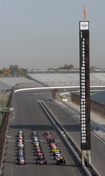 12 October, 2010, Indianapolis, Indiana, USA
33 Historic cars representing the 100 year history of the Indy 500 are gathered on the grid of the Indianapolis Motor Speedway
Â©2010, Dan R. Boyd, USA
LAT Photographic