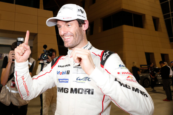 2015 FIA World Endurance Championship
Bahrain 6-Hours
Bahrain International Circuit, Bahrain
Saturday 21 November 2015.
Mark Webber (#17 LMP1 Porsche AG Porsche 919 Hybrid celebrates after winning the drivers championship.
World Copyright: Alastair Staley/LAT Photographic
ref: Digital Image _79P1340