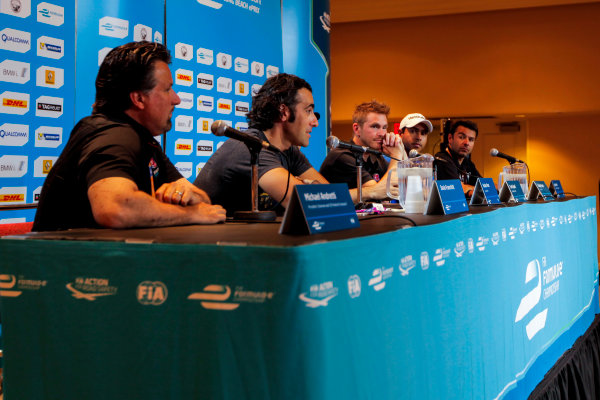 2014/2015 FIA Formula E Championship.
Long Beach ePrix, Long Beach, California, United States of America.
Friday 3 April 2015
Michael Andretti, Andretti Autosport, Dario Franchitti, Nicolas Prost (FRA)/E.dams Renault - Spark-Renault SRT_01E, Scott Speed (USA)/Andretti Autosport - Spark-Renault SRT_01E, Salvador Duran (MEX)/Amlin Aguri - Spark-Renault SRT_01E and Oriol Servia, Dragon Racing.
Photo: Zak Mauger/LAT/Formula E
ref: Digital Image _MG_5147
2014/2015 FIA Formula E Championship.
Long Beach ePrix, Long Beach, California, United States of America.
Friday 3 April 2015
Michael Andretti, Andretti Autosport, Dario Franchitti, Nicolas Prost (FRA)/E.dams Renault - Spark-Renault SRT_01E, Scott Speed (USA)/Andretti Autosport - Spark-Renault SRT_01E, Salvador Duran (MEX)/Amlin Aguri - Spark-Renault SRT_01E and Oriol Servia, Dragon Racing.
Photo: Zak Mauger/LAT/Formula E
ref: Digital Image _MG_5147