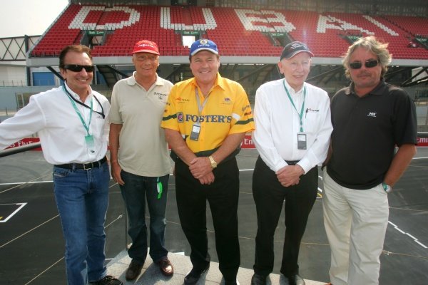 Emerson Fittipaldi (BRA) A1 Team Brazil Co-Seat Holder, Keke Rosberg (FIN) Niki Lauda (AUST) Alan Jones (AUS) and John Surtees (GBR) A1 Team Great Britain Chairman 
A1 Grand Prix, Rd6, Dubai Autodrome, UAE, Qualifying Day, 10 December 2005.
DIGITAL IMAGE