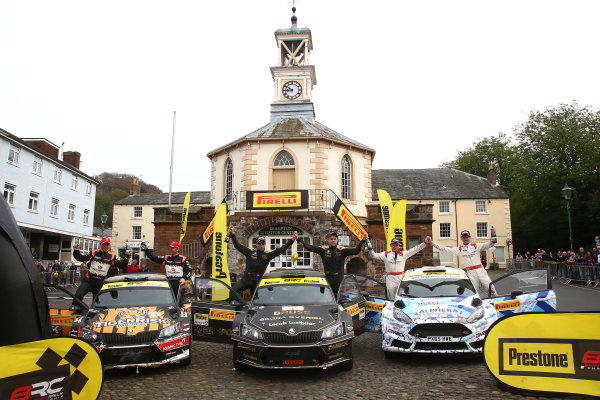 2017 Prestone MSA British Rally Championship, 
Pirelli International Rally, Carlisle. 29th - 30th April 2017.
Podium (l-r) Martin McCormack / David Moynihan Skoda Fabia R5, Fredrik Ahlin / Torstein Eriksen Skoda Fabia R5, Osian Pryce / Dale Furniss Ford Fiesta R5.
World Copyright: JEP / LAT Images.