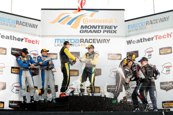 IMSA Continental Tire SportsCar Challenge
Mazda Raceway Laguna Seca 240
Mazda Raceway Laguna Seca
Monterey, CA USA
Saturday 23 September 2017
12, Porsche, Porsche Cayman GT4, GS, Cameron Cassels, Trent Hindman, 99, Aston Martin, Aston Martin Vantage, GS, Al Carter, Steven Phillips, 59, Ford, Ford Mustang, GS, Dean Martin, Jack Roush Jr, Nate Stacy, podium
World Copyright: YOUR NAME HERE
LAT Images